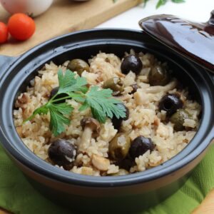 カリフォルニアオリーブときのこのガーリックライス